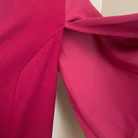 Wdirara Womens XS Wide Leg Jumpsuit Red Wine V-Neck Sheer Sleeve Elegant NWT - Picture 8 of 10